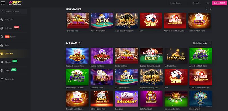 Sảnh game bài hot với nhiều thể loại game bài nhất thị trường